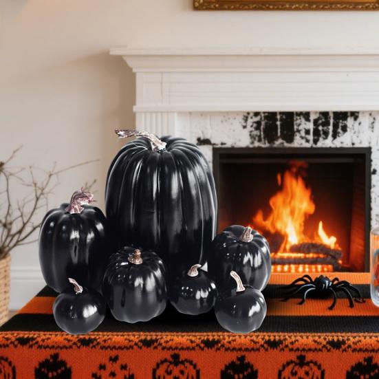 7Pcs Artificial Pumpkin Fall Decoration Thanksgiving Halloween Harvest Festival Foam Faux Pumpkin Ornament Assorted Size Fake Vegetable Party Decor