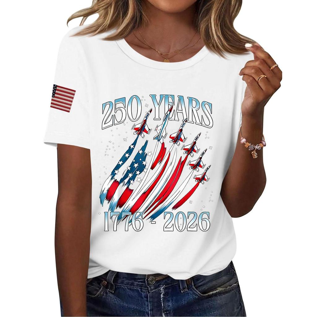 Women's Fashion Casual Printed Short Sleeve Round Neck Pullover Tops