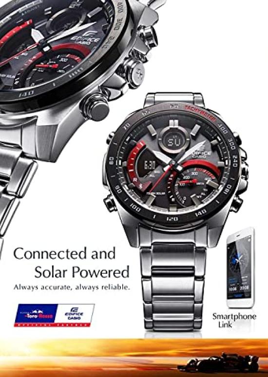 EDIFICE CASIO Bluetooth Smartphone-Konnektivität Tough Solar Chronograph Analog Digital Kalender Schwarz Rot Businessuhr Sportuhr Edelstahl