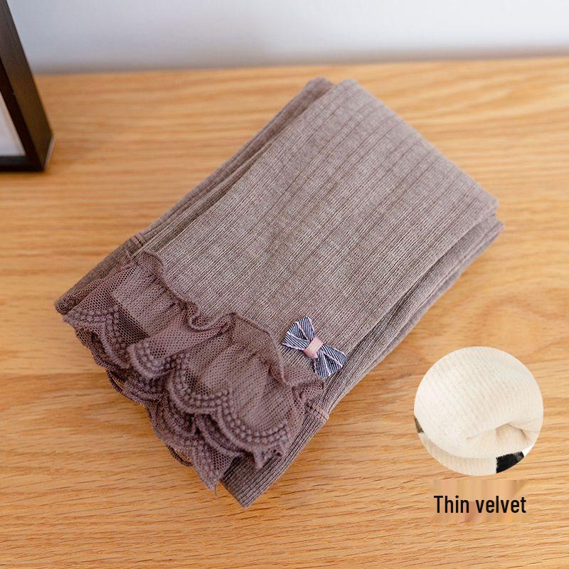 Winter Stripe Lace Fleece-Lined Thick Leggings for Baby Girls - Fashionable, Warm Autumn Style