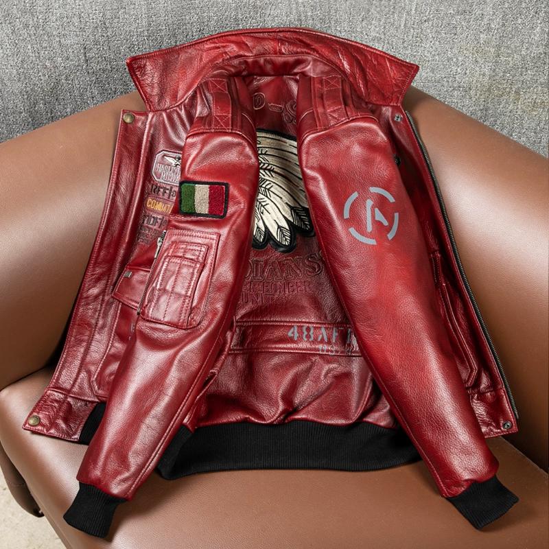 Mens Waxed Full Grain Leather Jacket Indian Flight Short Bomber Vintage Fashion Coat