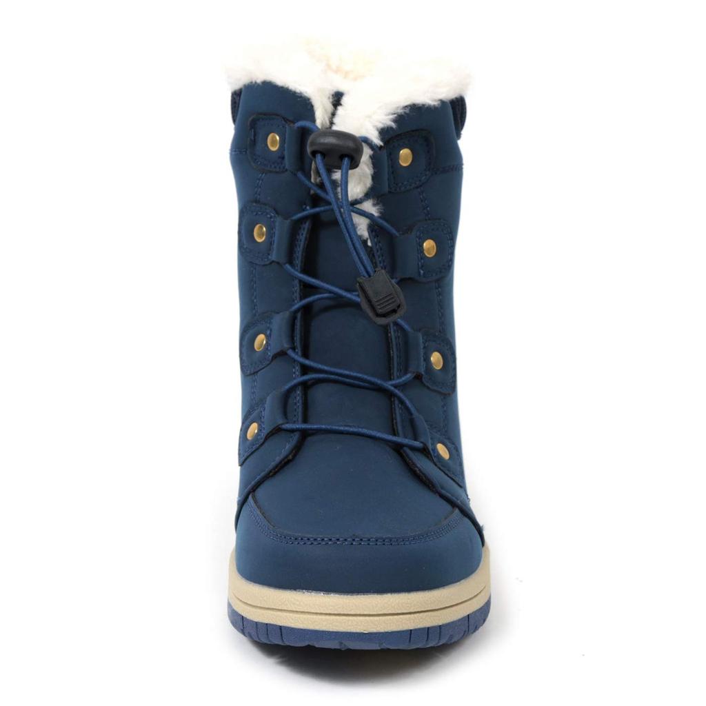 Akiriko Women's Short Snow Boots, All-Weather, 4-Hour Waterproof, Boa Cuff, Elastic Laces, Grip Sole, Navy, Size 22cm