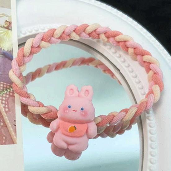 2 Stück Haargummis Weiche Geflochtene Elastische Haarbänder mit Cartoon Harz Tier Zubehör Kratzfrei Mädchen Kinder Pferdeschwanz