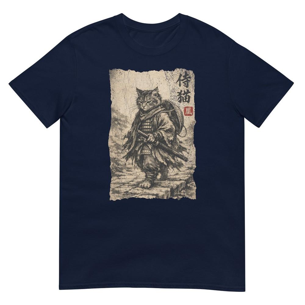 Vintage Samurai Cat Ronin Feline Katana Sword Retro Meow TShirt S