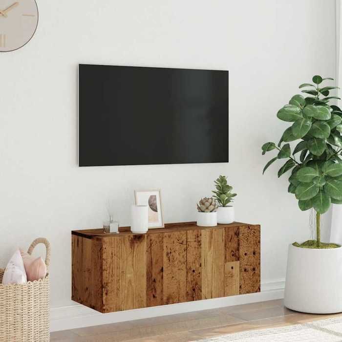 VidaXL Meuble TV mural vieux bois 80x30x30 cm bois d'ingénierie, support TV, armoire média, console TV, meuble HiFi, centre 856016