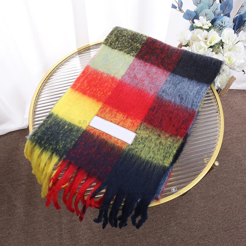 Men's and Women's Autumn and Winter Scarf Fashionable Warm Rainbow Plaid Shawl Tassel Thickened Mohair Scarf