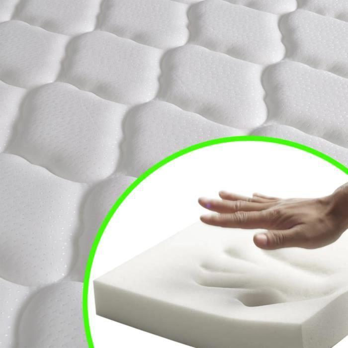 Lit avec matelas à mémoire de forme - VIDAXL - Blanc - 140x200 cm - Cadre en fer et MDF