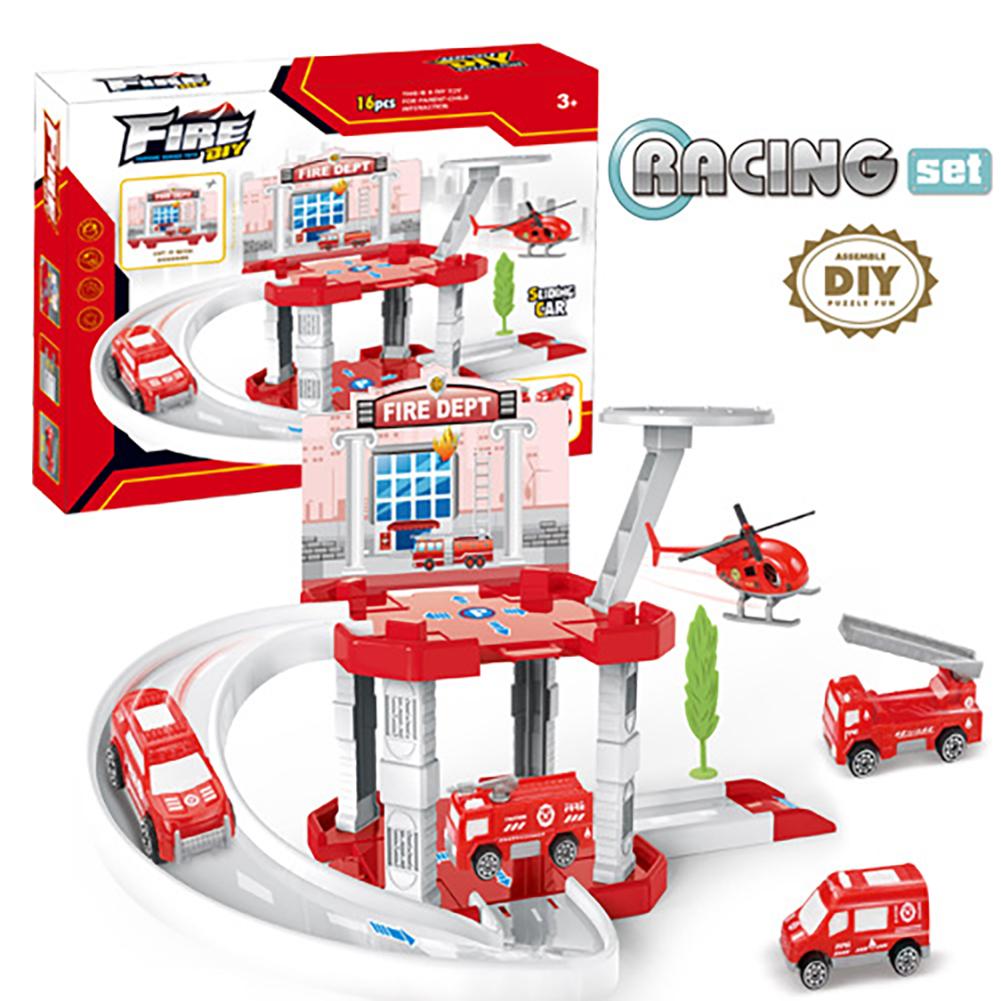 

Gliding Car Toy Track Parking Lot Toy For Boys And Girls DIY Multilayer Toddler Vehicles Model Set Gift For Christmas Birthday Fire series parking lot #1