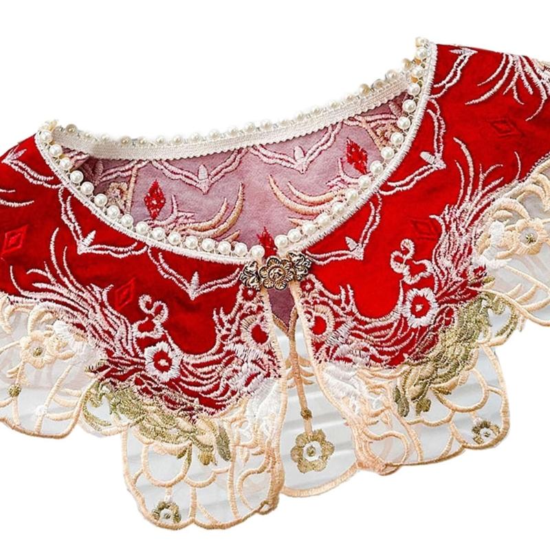 False Collar Lace Shawl Wrap Yunjian Collar Detachable Embroidery Hanfu Floral Decorative Chinese Yunjian Tassels DXAA