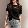 Women Summer Lace Patchwork Short Sleeve T-Shirt Korean Loose Plus Size Crew Neck Casual Student Daily Top