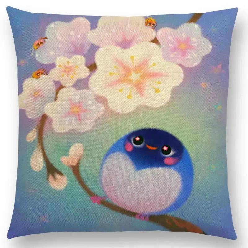 Superniedliche Cartoon-Tiere Kugelfisch Kissenbezug Lieblicher Vogel Süßes Nest Interessanter Fisch Katze Frosch Fuchs Wurfkissenbezug Hogar