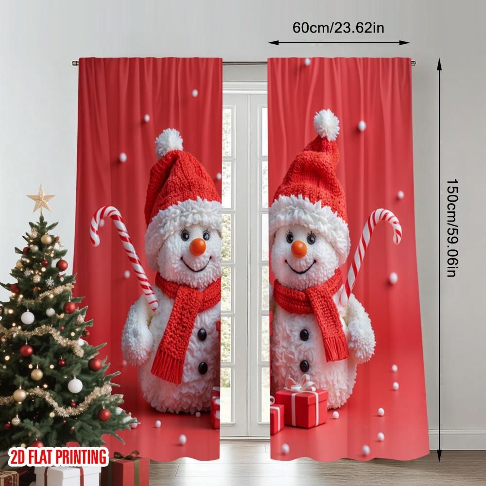 2pcs 2D flat printing Christmas Window Curtains Cute Snowmen Christmas Gifts_b Polyester Fabric Without Electricity Spring for