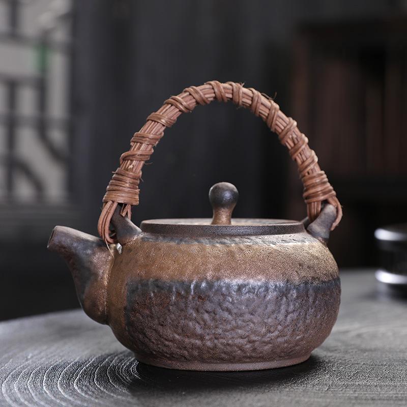 Coarse Pottery Gilt Iron Glaze Side Handle Pot Single Pot Brewing Teapot Teacup Retro Firewood Burning Kung Fu Tea Set