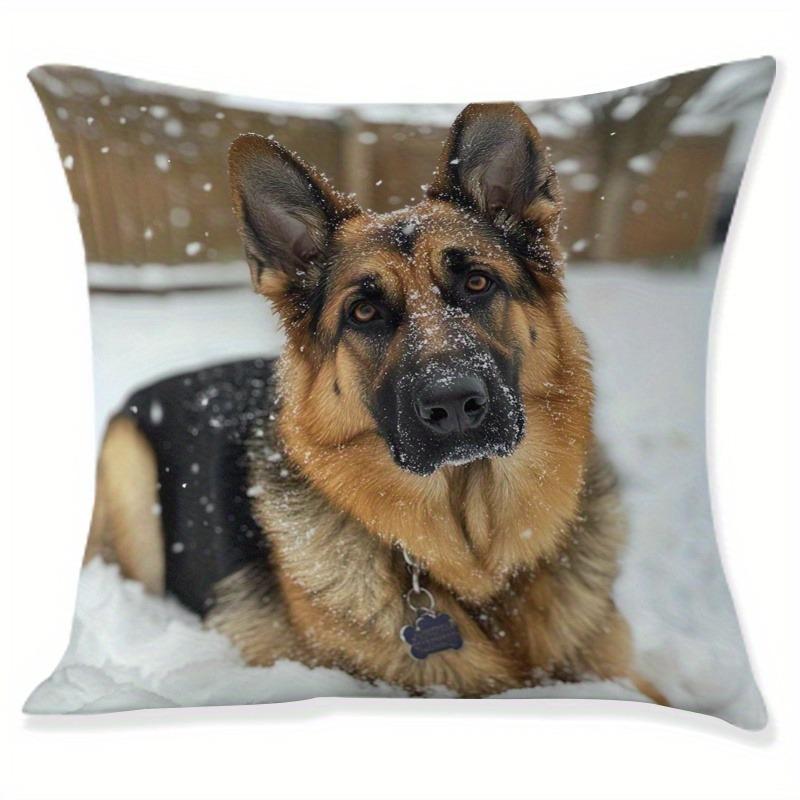 Housse de coussin carrée motif Berger Allemand, Housse de coussin pour décoration de Noël, Saint-Valentin et Anniversaire Housse de coussin décoratif 45x45cm