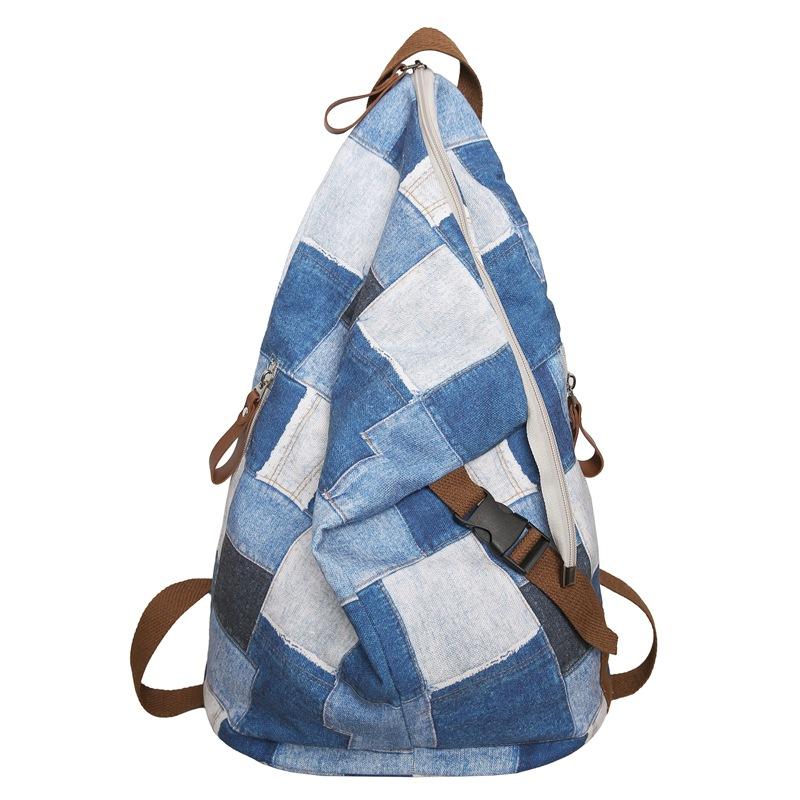 Denim Color Block Dámský batoh Pánské kostkované batohy Velkokapacitní taška přes rameno Studentská školní taška