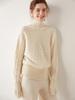 Women's Retro High-Neck Cable Knit Cashmere Sweater, Loose-Fit, Light Color, Pullover Style