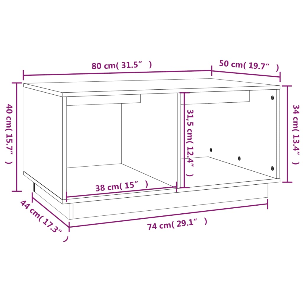 Vidaxl Stolik Kawowy, Szary, 80X50X40 Cm, Lite Drewno Sosnowe
