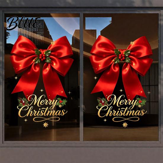 Holiday Glass Clings Christmas Bow Window Sticker Red Static Cling Waterproof Electrostatic Film Removable PVC Decal for Home Windows Doors