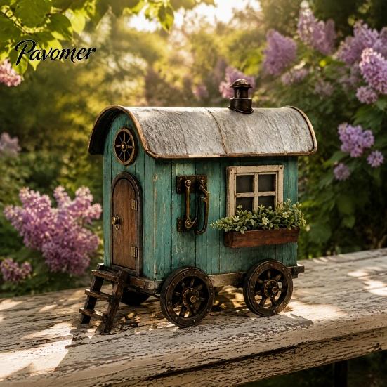 Resin Figurine for Home Decor Vintage Mini RV Statue, Retro Campervan House Figurine, Farmhouse Unique Collectible Craft Display Style Ornament Indoor