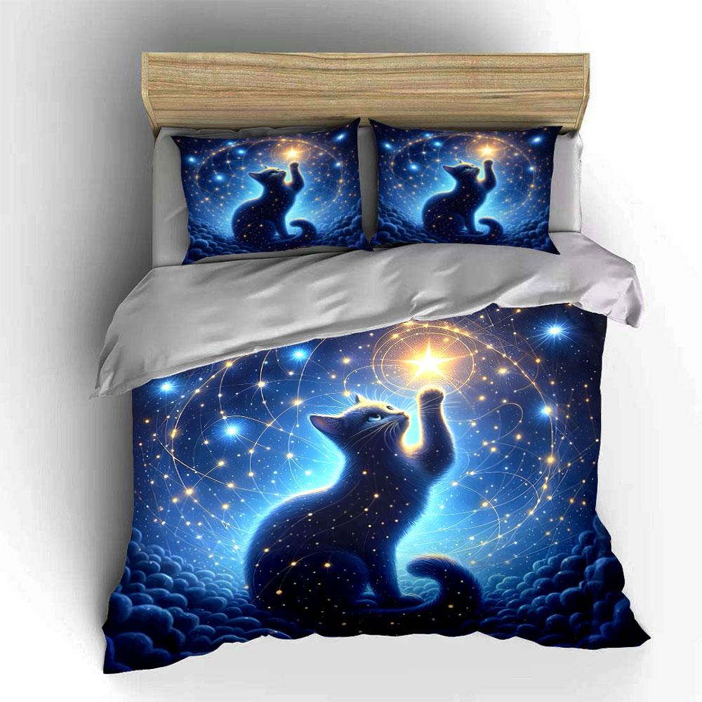 Celestial Cat Night Sky Set Exquisite Three-Piece Bedding Set Gift For Kids And Adults