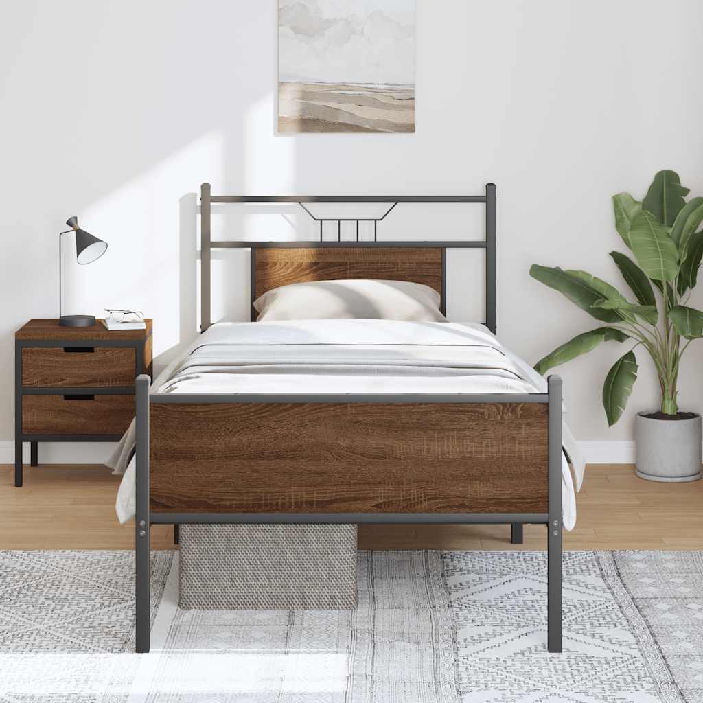 Bed Frame Without Mattress Brown Oak Look 75 X 190 Cm Engineered Wood