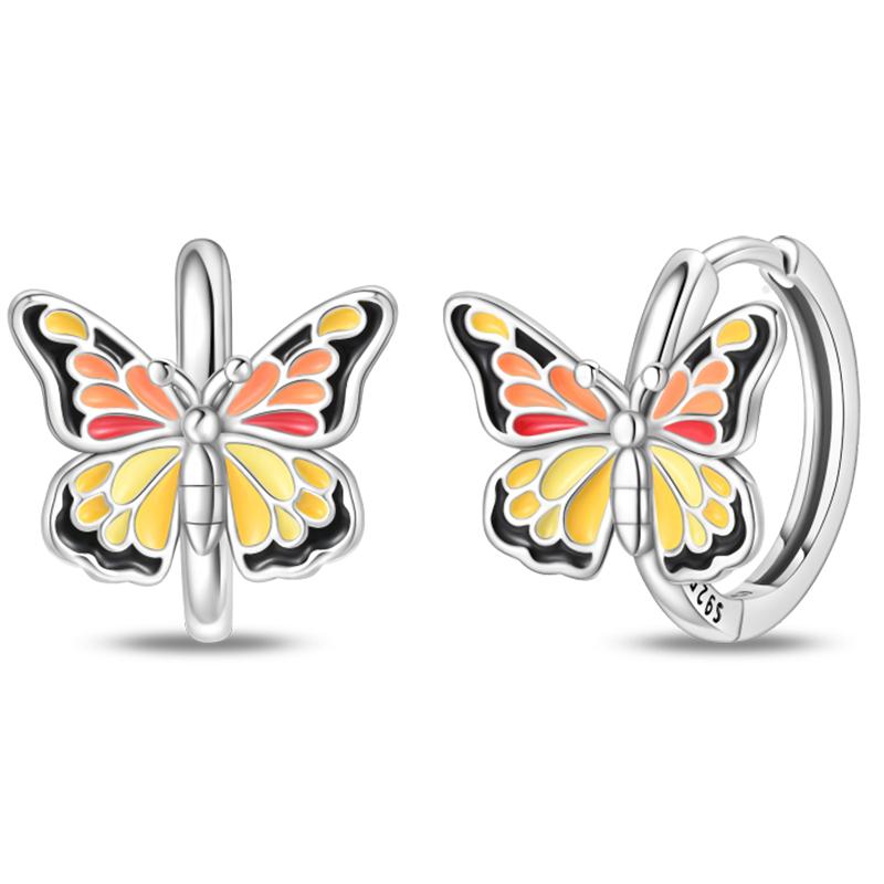 Women's Spring 925 Silver Butterfly Dragonfly Flowers Color Romantic Sweet Earrings Fit for Party Delicate Gift Jewelry