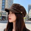 New-Retro Suede Beret Hat For Women Flat Top Newsboy Cap Autumn Winter Briti Sle Casual Foldable Warm Hat