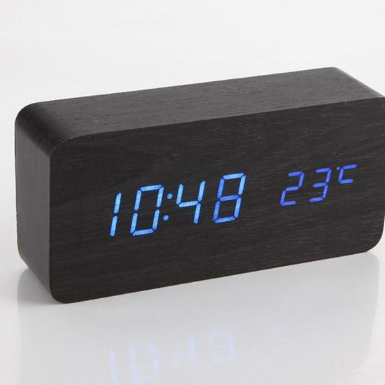 Wooden Sound-Control Luminous LED Alarm Clock with Silent Mode & Temperature Display