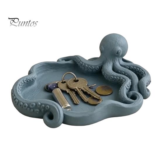 3D Printed Octopus Organizer Storage Tray, Printing Molding, with Tentacle Matte Black Tray Groove Integrated for Keys Jewelry Stationery Decorative
