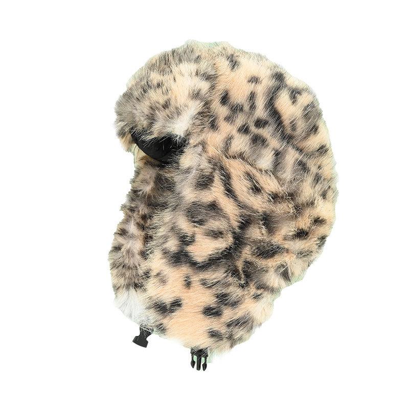 Thunderbolt-Mütze mit Leopardenmuster für Damen, für den Winter, verdickt, warm, Kaninchenfell-Imitat, Plüsch, Ohrenschutz, Mütze für Schnee, Country, kalte Mütze für Herren