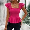 European & American Sweet Style Sleeveless T-Shirt with Square Neck and Pleated Design for Women - Spring/Summer Fashion 