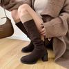 Autumn and Winter Women's Fashion Boots Solid Color Leather Large Size Women's Boots High Heel Rear Zipper New Cowhide Versatile High Boots