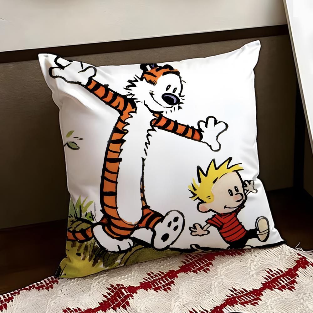 Cartoon CCalvin and HHobbes Cushion Cover Reversible Soft Durable Pillow Cover Home Car MultiScene Use for Daily Comfort