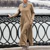Noua fustă lungă lejeră de toamnă și iarnă, plus hanorac din catifea, rochie ocazională, rochie de vacanță, solidă, cu decolteu, cu mânecă lungă