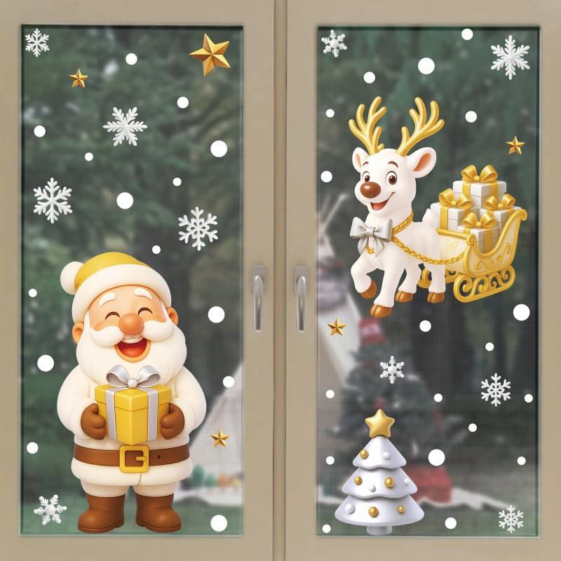Christmas Window Stickers Santa Elk Snowflake Static Cling PVC Decals Home Holiday Decor