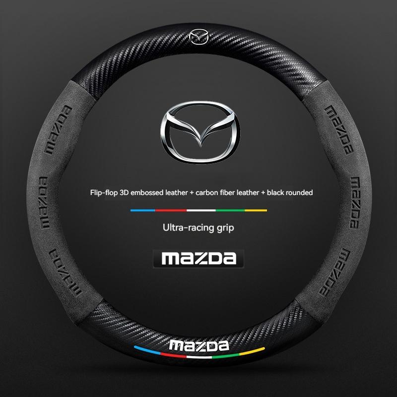 AAFD1 Do Mazda 3 5 6 SKYACTIV Axela Atenza CX30 CX5 CX8 CX9 MX5 RX8 RX7 BT50 Włókno węglowe Zamsz Pokrowiec na kierownicę samochodową Akcesoria