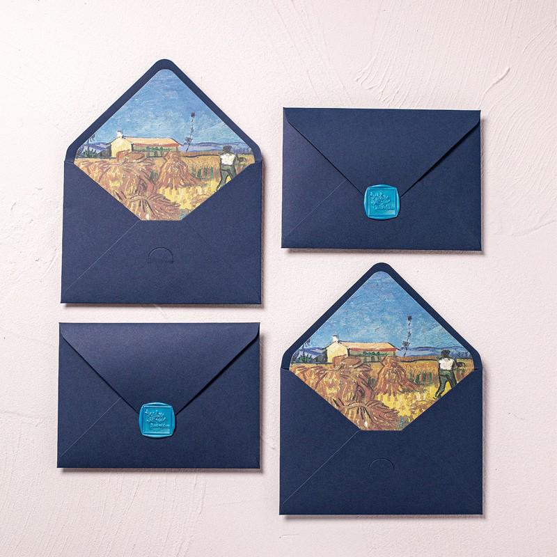 Van Gogh Blue Romantic Lined Envelope with Gold Logo Stamping for Invitations and Postcards