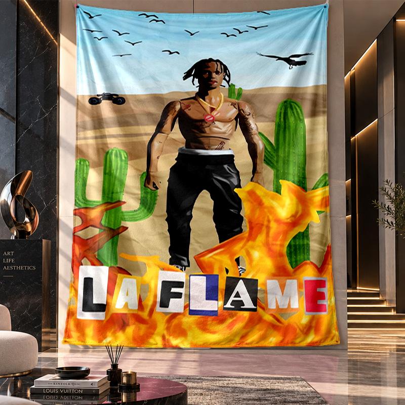Wandbehang Wandteppich, Travis Scott Bedruckter Stoff Hintergrund für Schlafsaal Party Dekoration