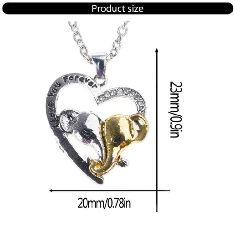 Lucky Double Elephant Necklace I Love You Forever Heart Pendant Valentines Gift
