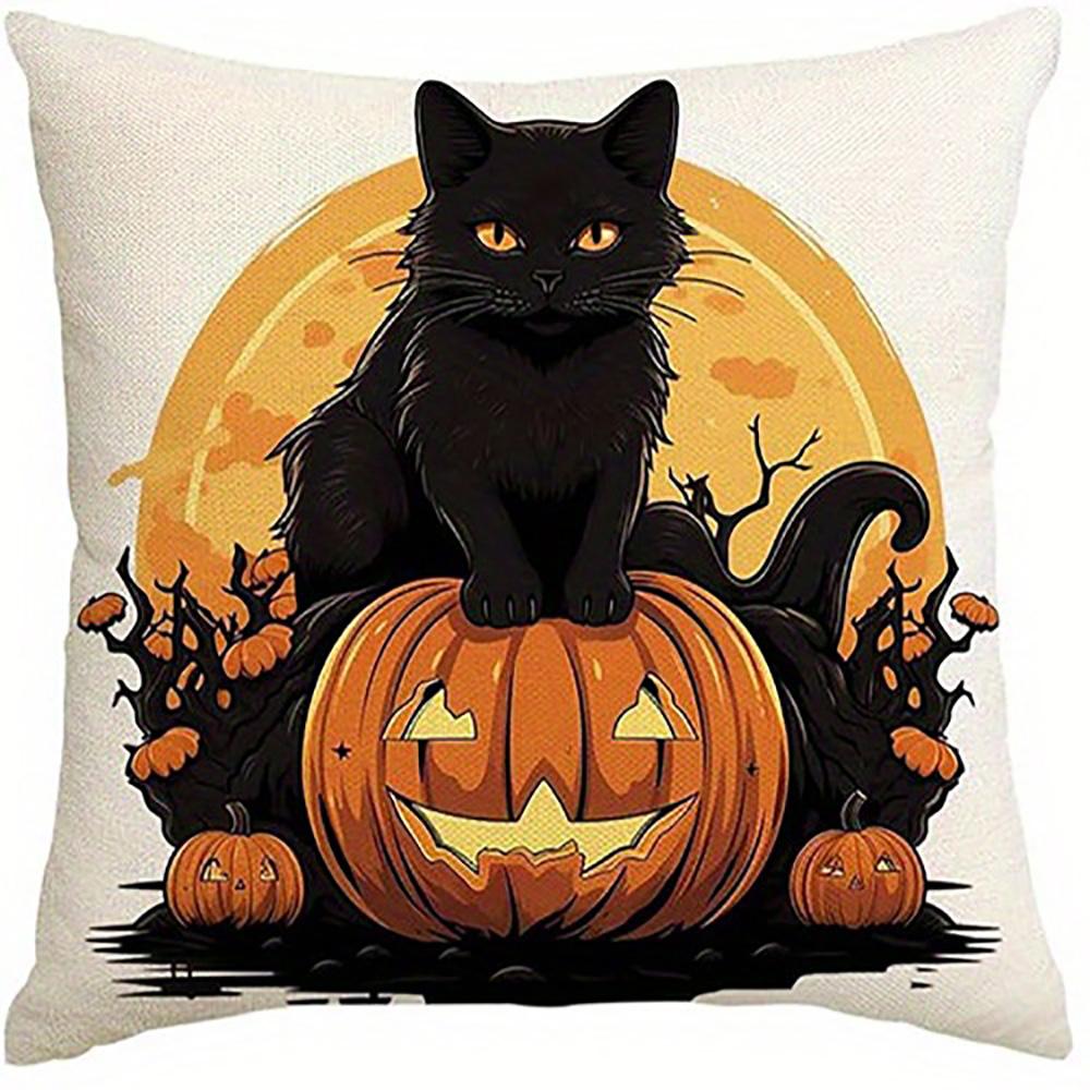Black Cat On Pumpkin Pillow CoverSuitable for Sofa Car Bedroom Decorative Cushion Cover Pillow Cover