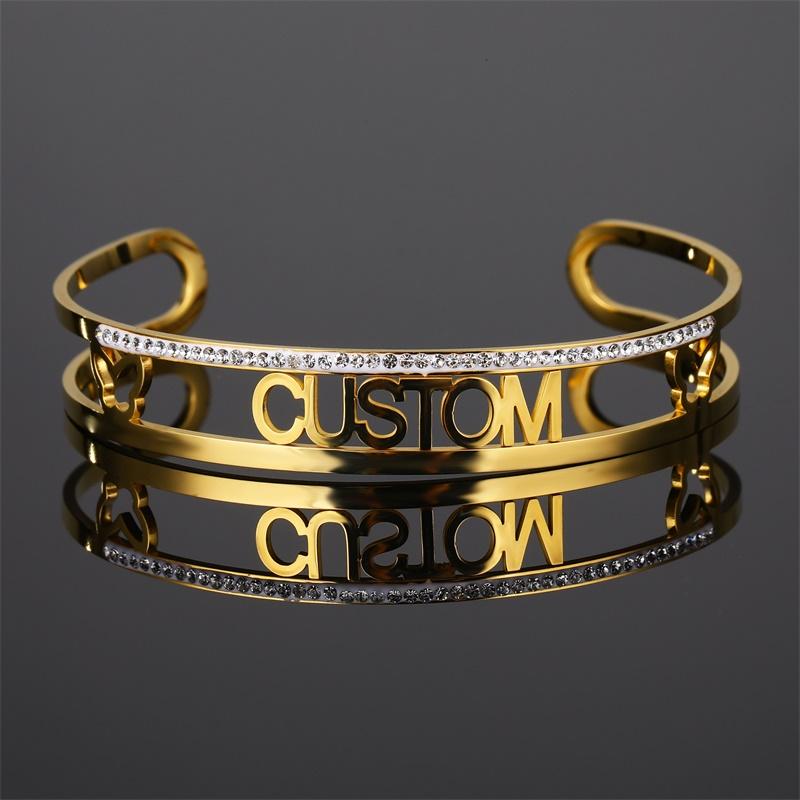 Personalized Custom Name Bracelet For Women Stainless Steel Charms Handmade Engraved Handwriting Love Bangle Gift