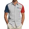 Top da Uomo Stampato per il Giorno dell'Indipendenza con Colletto Camicia Casual Sportiva a Maniche Corte da Uomo