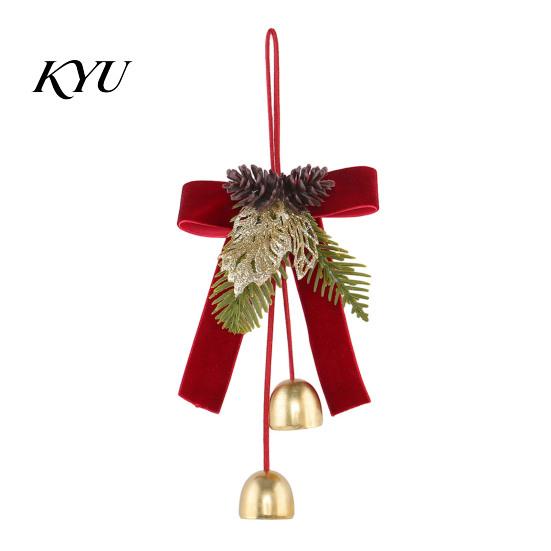 Winter Indoor Door Handle Ornaments Christmas Bow Bell Hanging Ornament, Velvet Festive Wreath Decor for Pendant with Bells Home Party, Holiday Window
