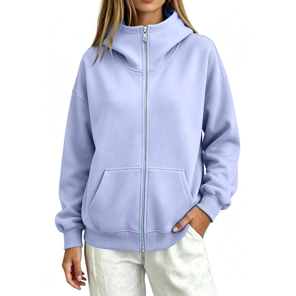 Women's Fashion Loose Fit Zip-Up Hoodie Casual Long Sleeve Sweatshirt