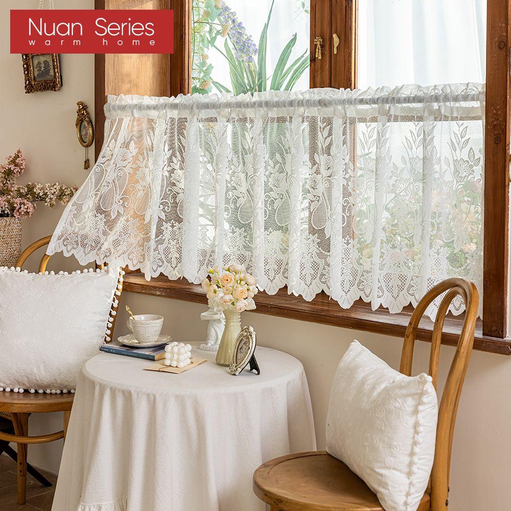 1 Stück Nuan Serie Französischer Retro Spitzen-Kurzvorhang, Rustikaler Stil, Leichter Voile-Vorhang für Wohnzimmer Küchenschrank Fenster Heimdekoration