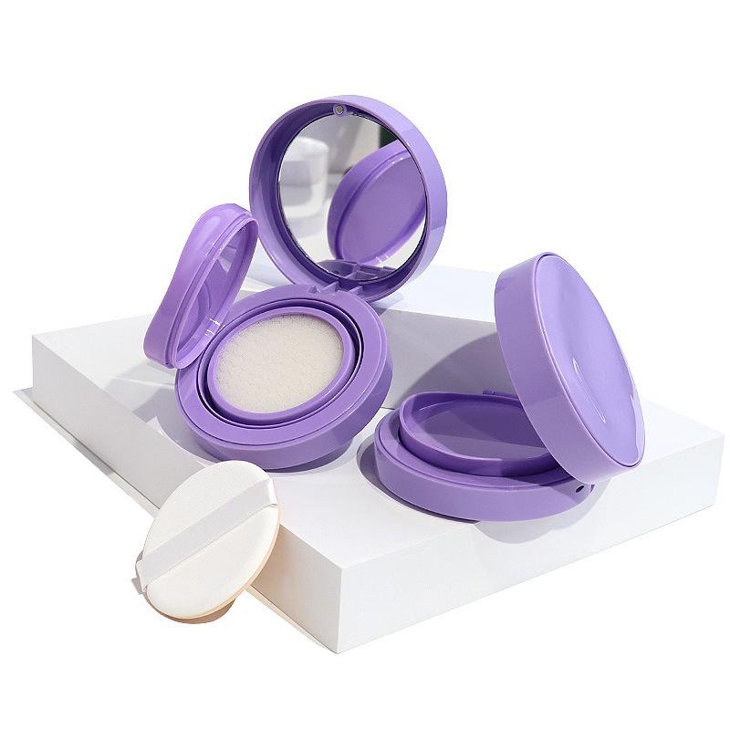 Purple Air Cushion Foundation Box Empty Cosmetic Container with Puff and Mirror for BB Cream, DIY Refills, and Makeup Storage