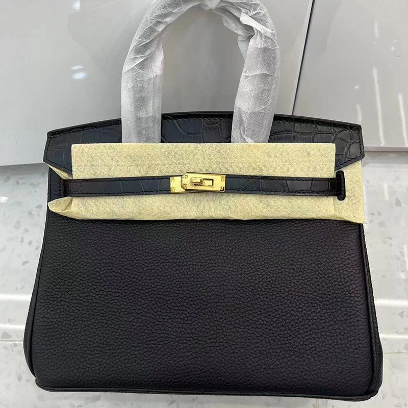 Li-Muster Togo-Leder 25/30/35 cm Rindsleder erste Schicht tragbare Pendlertasche Damen Goldene Schnallenverzierung