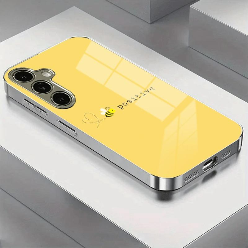 Gelb-basierte Handyhülle aus gehärtetem Glas mit Bienenmotiv für Samsung Galaxy Galaxy S26 S25 S24 S23 Ultra S22 Ultra S20 Ultra