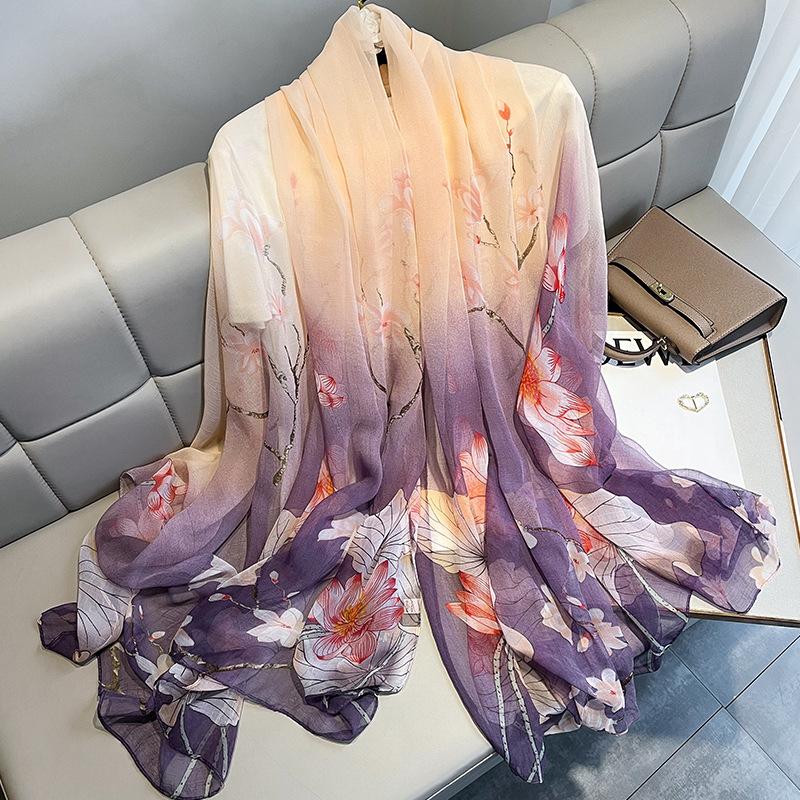 Fashion Luxury  Oversized Ombre Petal Floral Silk Shawl Scarf Lady High Quality Turban Head Hijab Femme Wrap Foulards Snood