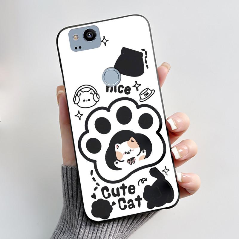 Cute Case For Google Pixel 2 / Pixel 2XL Printing Shell Pixel 1 XL Pixel1 Protective Cover Soft Silicone Cartoon Black Casing